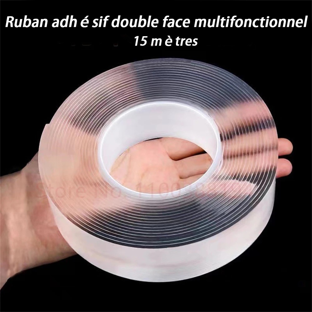 Ruban adhésif Double face multifonction, adhésif mural réutilisable, Transparent, adhésif fort, étanche, pour voiture, salle de bain, cuisine,Nano résistant à la chaleur Washi Tape tapis amovible lavable rouleaux rond
