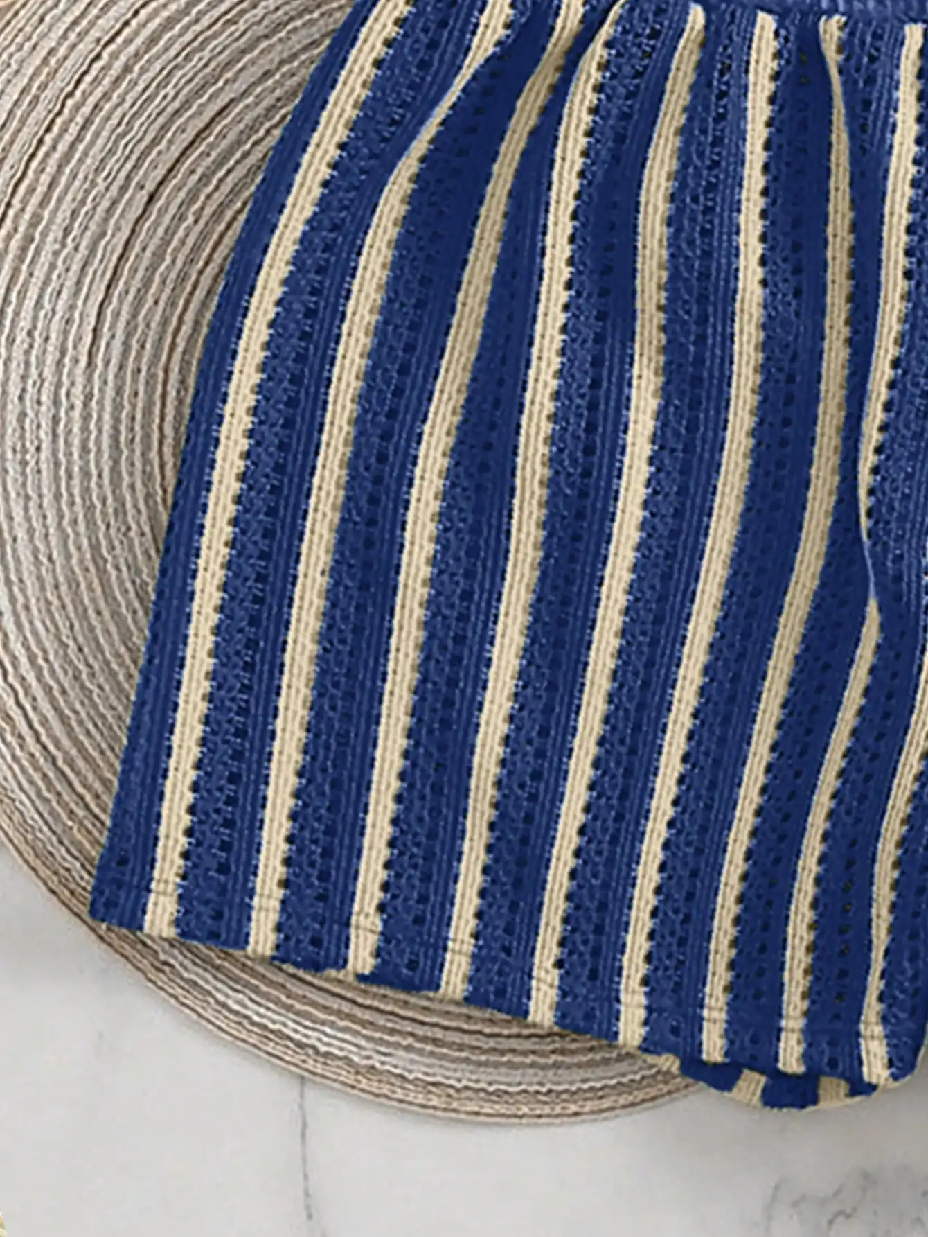 

Boho Crochet Striped 3 Piece Bikini Set With Drawstring Cover Up For Beach Vacation