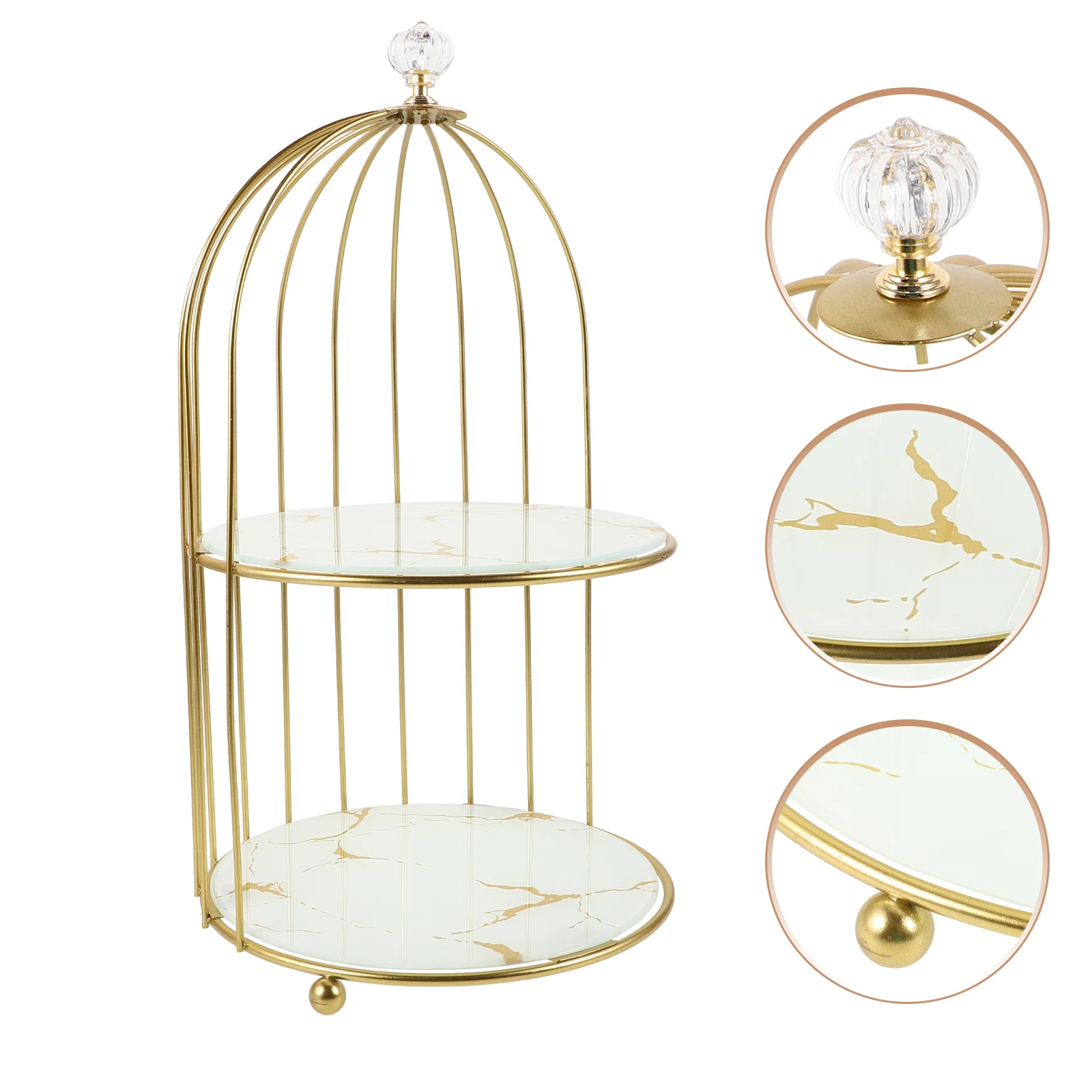 

Birdcage Cake Stand Dessert Display Cookie Tray Rack Marble Vanity Platter Cupcake Donut Holder Glass Iron