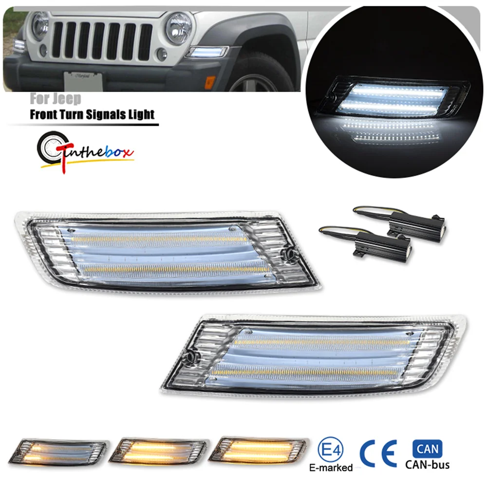 

White & Dynamic Amber LED Car Front Bumper Corner Turn Signal Lights DRL Parking/Diving Lights For Jeep Liberty 2005 2006 2007