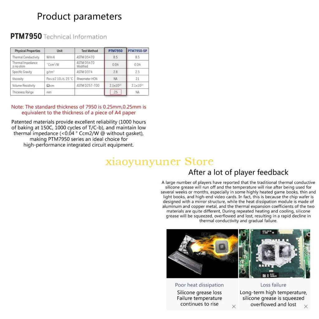 

P9JB Thermal Conductive 8.5W Pad -Honeywell PTM7950 Phase Change Silicone Pad MaterialLaptop CPU GPU Silicone Grease Pad