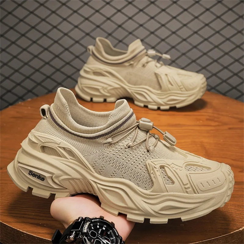 

Men's Summer Breathable Running Shoes Height Increasing Thick Sole Outdoor Sports Mesh Thin One Foot Wearing