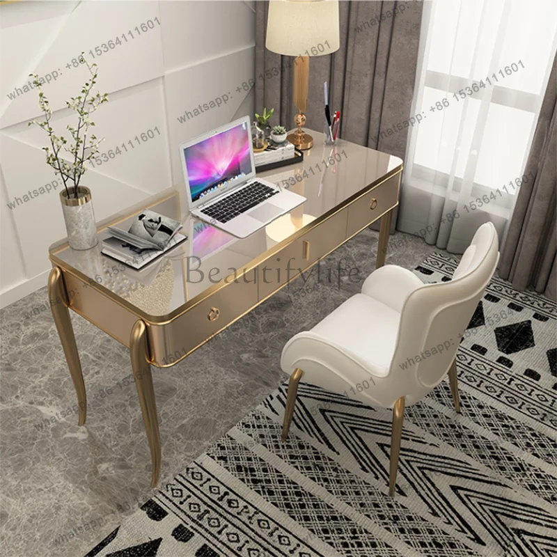 Light luxury desk Home writing desk Simple modern solid wood small paint desk 2