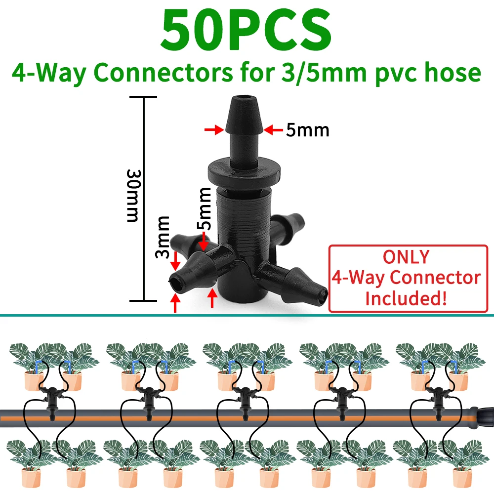 WUJIE 20PCS Barbed 3/5mm Hose Straight Quick Connector Drip Irrigation Garden w/ 2-Way 4-Way Hose Splitter Joint Cross Connector