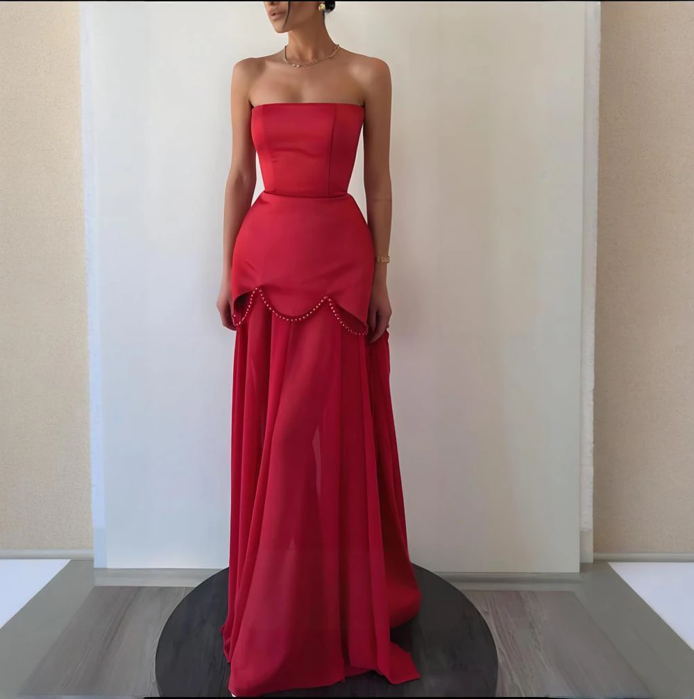 

Strapless Off Shoulder Evening Dresses with Scarf Saudi Arabic Sheer Satin Chiffon Long Prom Dresses 2025 Party Gowns