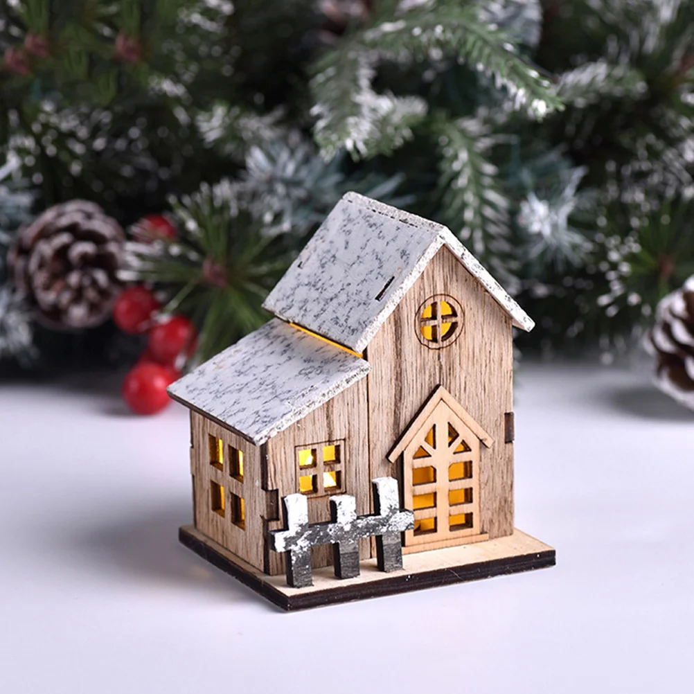 

2Pcs Christmas Small House Luminous Wood Decor Xmas Desktop Decorations Mini Festival Ornament Gift Small House Decorations