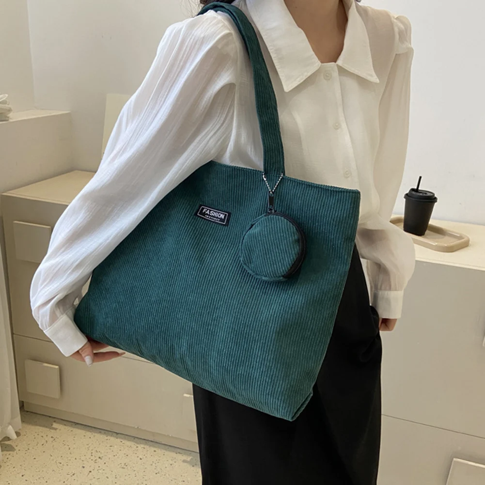 Bolso de mano de pana para mujer, Bolsa de hombro Retro, Bolsa Hobo plegable con monedero, Bolsa cuadrada informal de gran capacidad