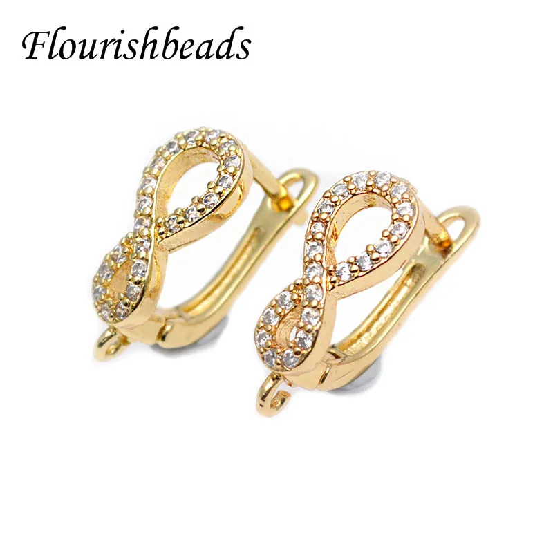 

New Arrived Paved CZ Beads 8 Shape Gold Plating Earring Hooks Jewelry Fashion Accessories 30pcs/lot