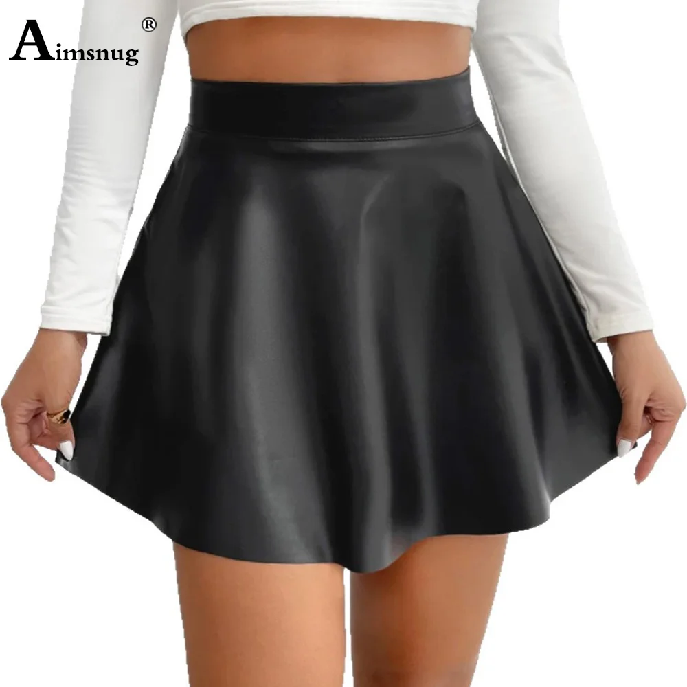 

Women High Cut Fashion PU Leather Short Skirts 2025 America And Europe Sexy Elastic Waist Dance Club Skirt Lady Mini Bodycon New