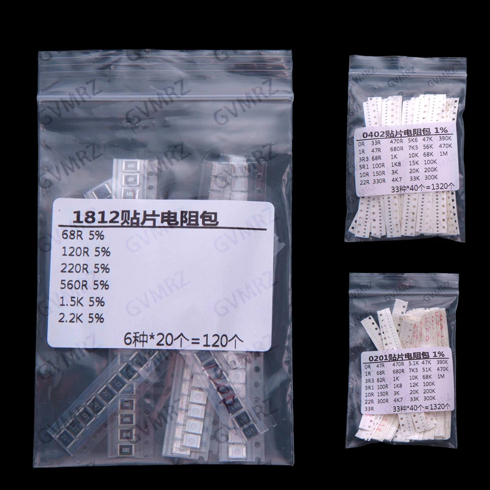 33/17/12Values 1k 2k 3k 4k 5k 0603 0402 0201 2010 1812 SMD resistor sop Each 50PCS Each 25PCS 1k 2k 3k 4k 5k
