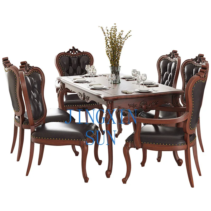 American carved dining table hotel restaurant simple dining table and chair rectangular rock slab dining table