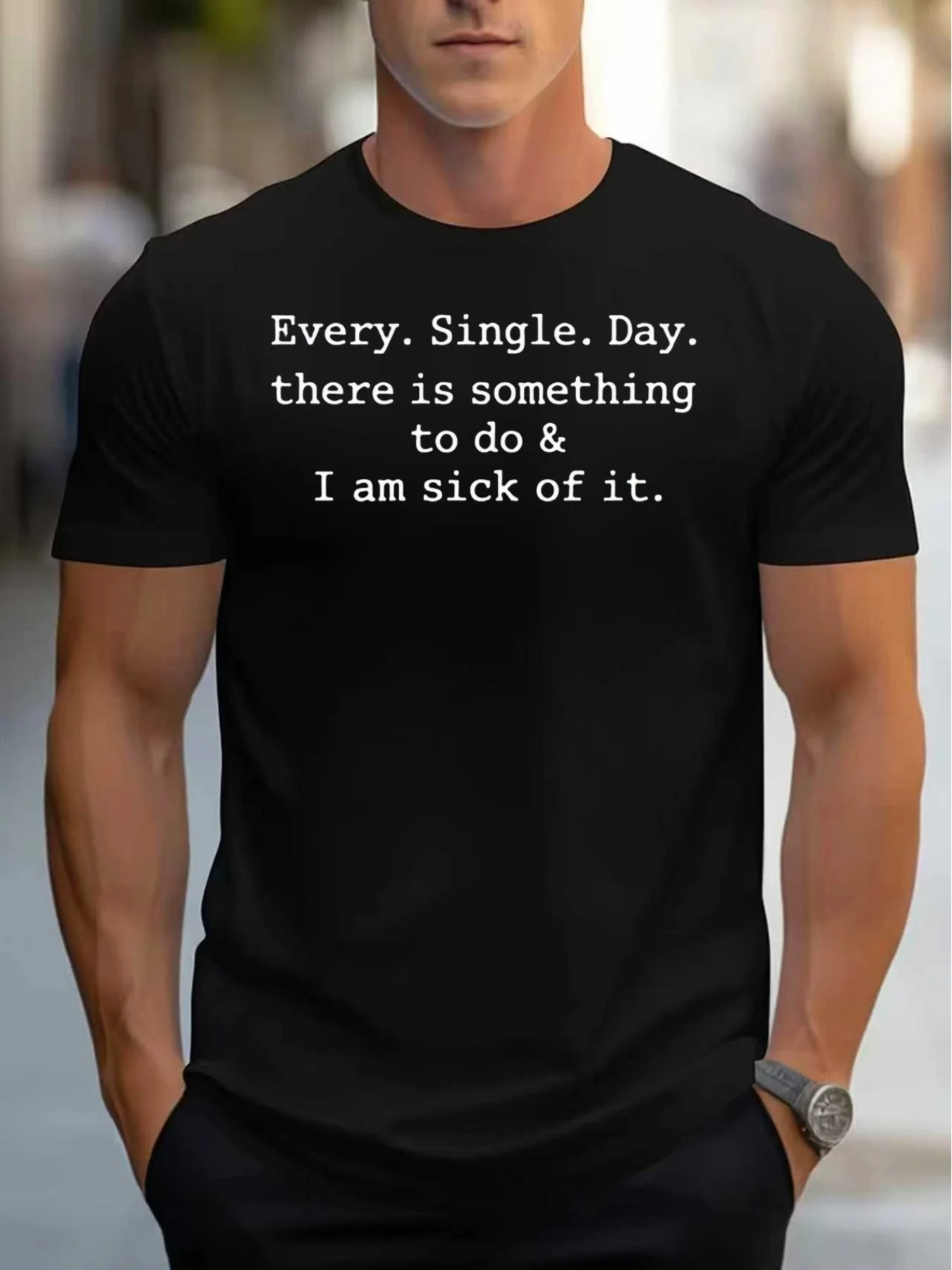 Black Casual Short-Sleeved T-Shirt with the Slogan 