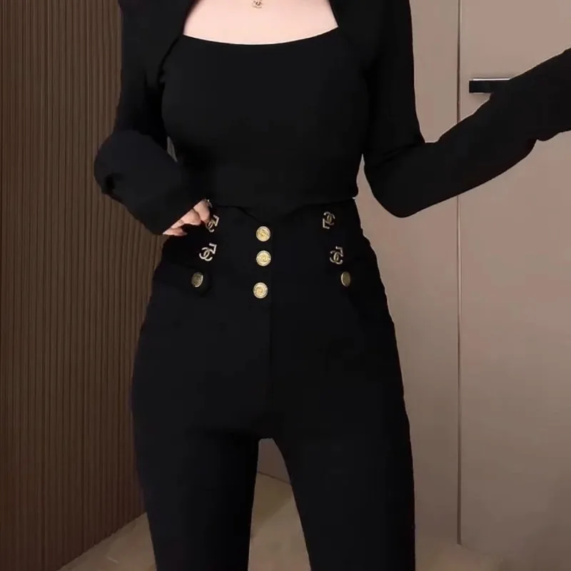 موضة Y2k سروال شكل قلم رصاص عالي الخصر بنطلون نسائي 2025 لربيع وصيف جديد بلون أسود عالي الجودة سروال ضيق مرن أنثى #4