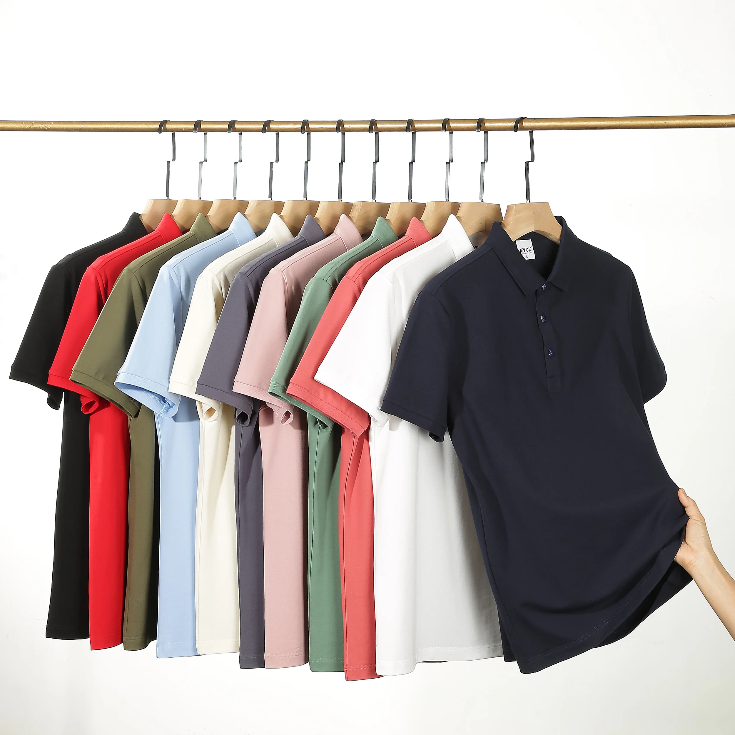 

Spring Summer Men's Polo Shirt Short Sleeved Solid Color Stand up Collar Slightly Elastic Silk Cotton Breathable Slim Fit