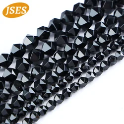 AAA Natural Black Agate Onyx Star Faceted Cut Beads for Jewelry Making Needlework DIY Bracelets Accessories 4 6 8 10mm