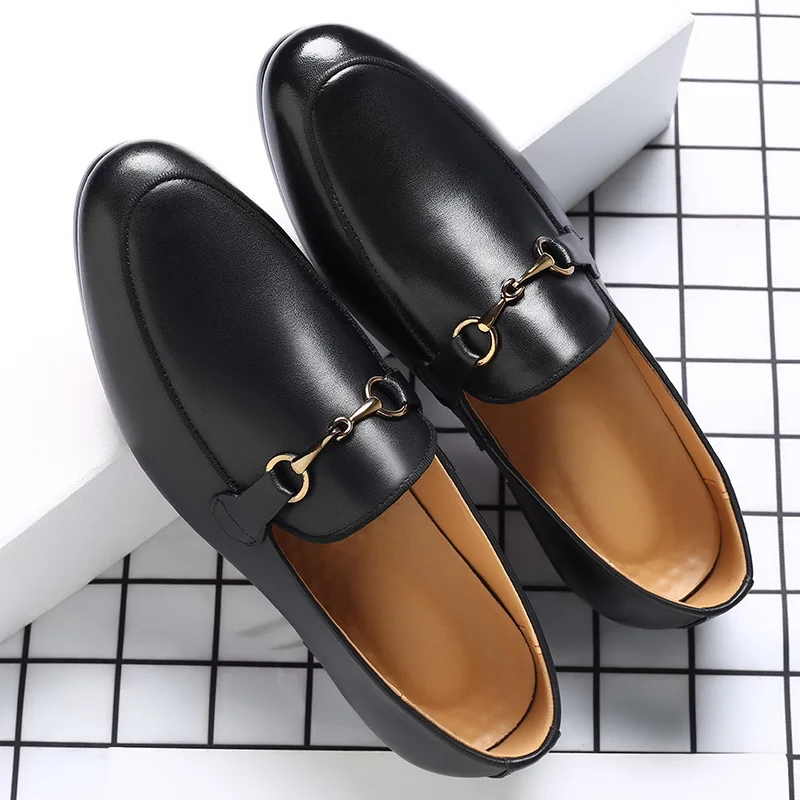 Men\'s Casual Shoes Genuine Leather Mens Classic Retro Buckle Loafers Moccasins Men Comfortable Outdoor Driving Flats