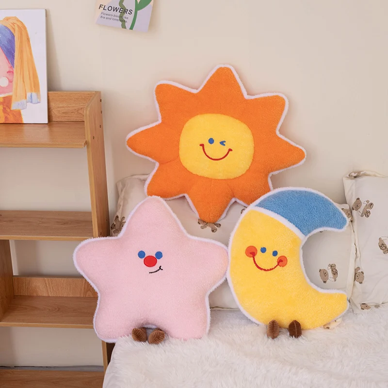 45cm Luna estrella sol juguetes de peluche suave relleno compañero para dormir almohada habitación coche decoración del hogar perro almohada de felpa silla cojín de felpa