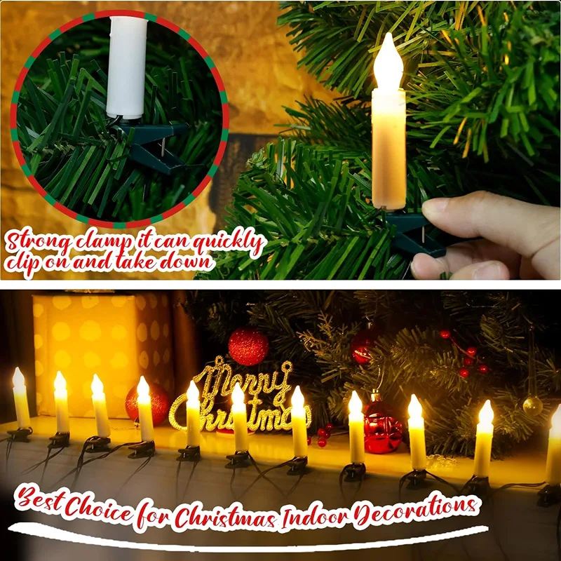 LED Flameless Christmas Floating Candles with Clips, Battery Powered Cone Candles, Christmas Tree LED Decorative Light String