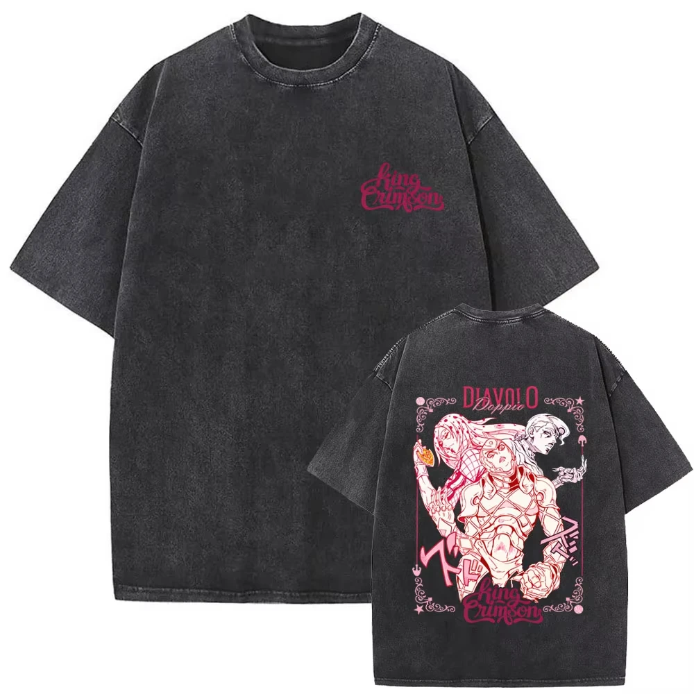 1pc Vintage Anime Jojo Bizarre Adventure Steel Ball Run T Shirts Washed Kid Men Women's High Quality Loose Casual