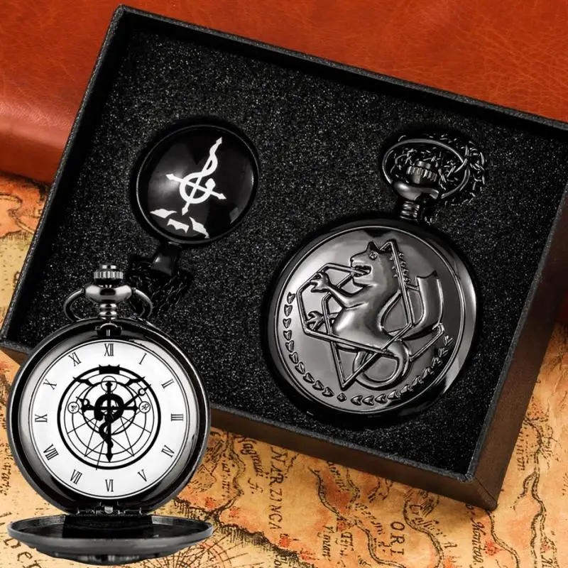 Bronze Ton Fullmetal Alchemist Geschenke Sets Quarz Taschenuhr Cosplay Edward Elric Anime Anhänger Design Anime Halskette Uhr