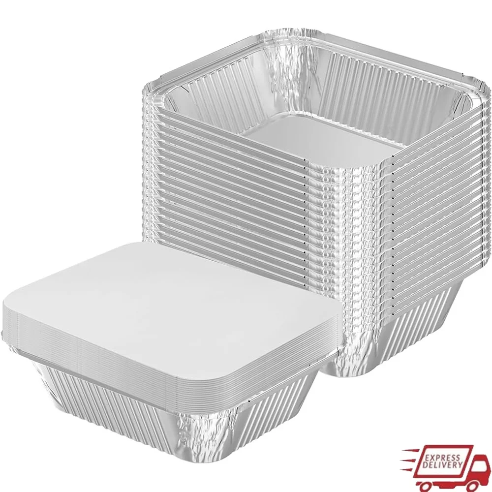 

150 Pack Disposable Aluminum Foil Pans with Lids Stackable Food Containers Oven Freezer Safe Cooking Catering Takeout Meal Prep