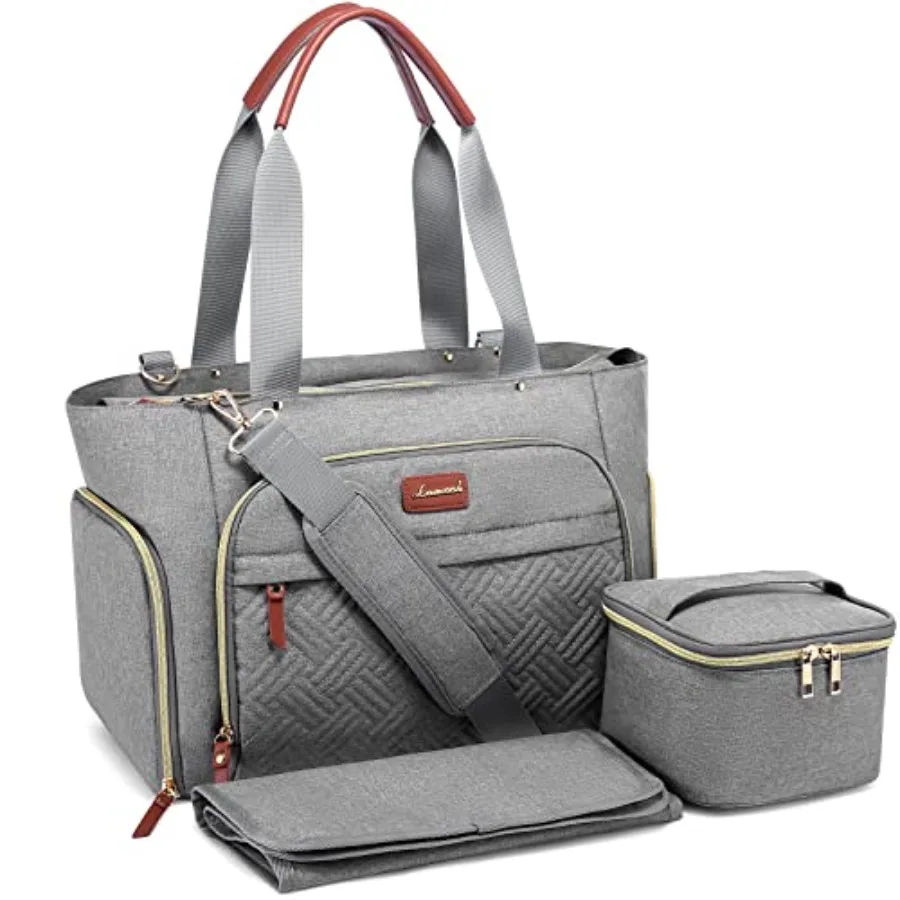 

LOVEVOOK Diaper Bag Set 3-Piece Set with Laptop Pocket Cooler Bag and Changing Pad Fits Most Breast Pumps 15.7" x 8" x 11" For