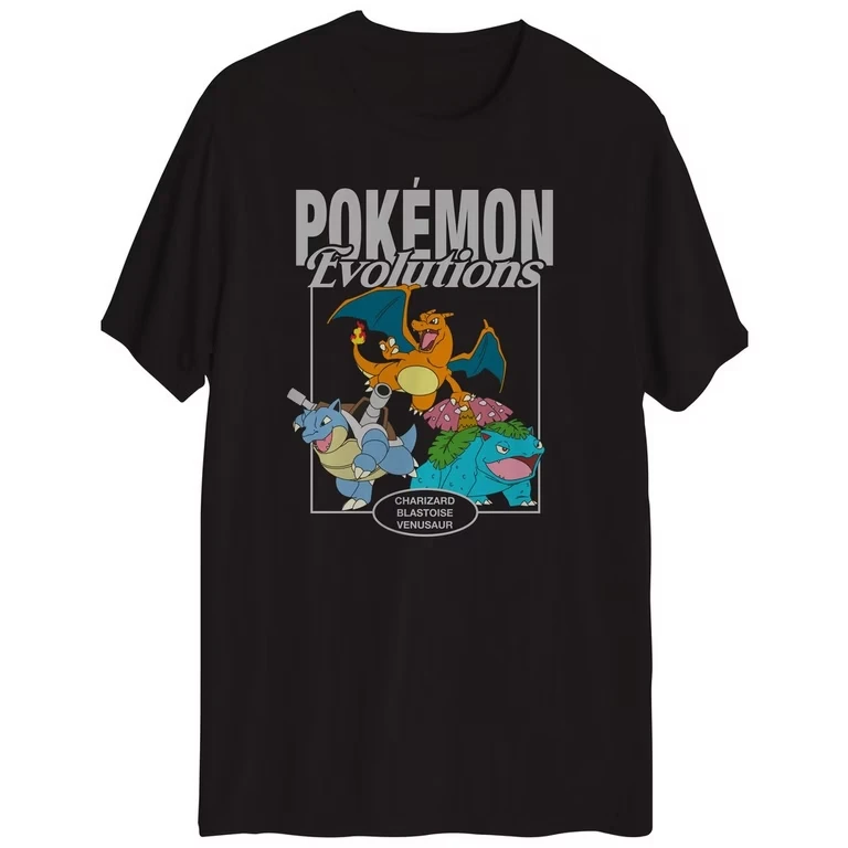 Bandai Pokémon Kanto Starter Evolutions Printed Cotton T-shirt Summer Men's and Women's Harajuku Clothing Fashion Casual T-shirt