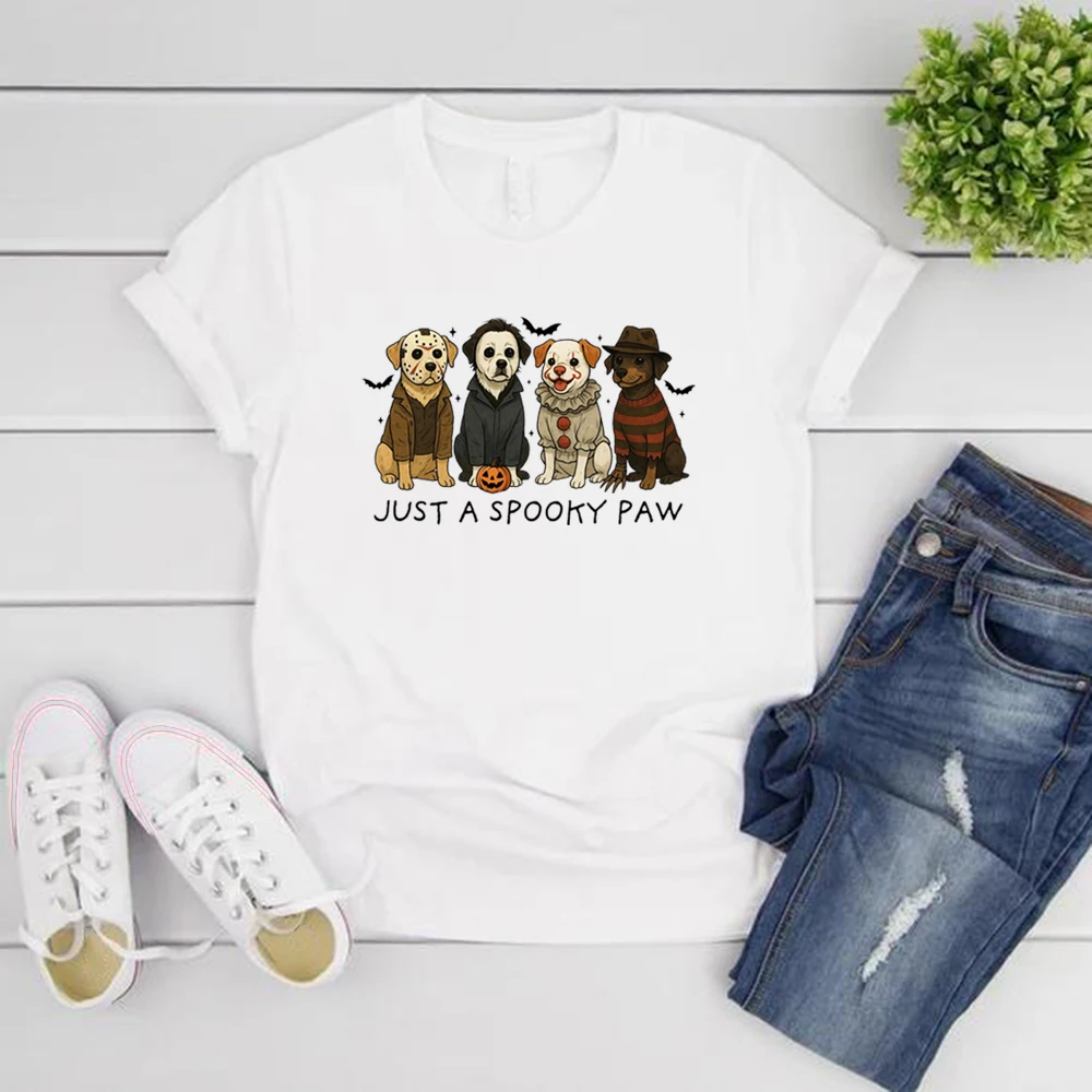 

Just A Spooky Paw T-Shirt Halloween Dog T-shirts Halloween Characters Tee Funny Unisex Graphic T Shirts Spooky Season Shirt Tops