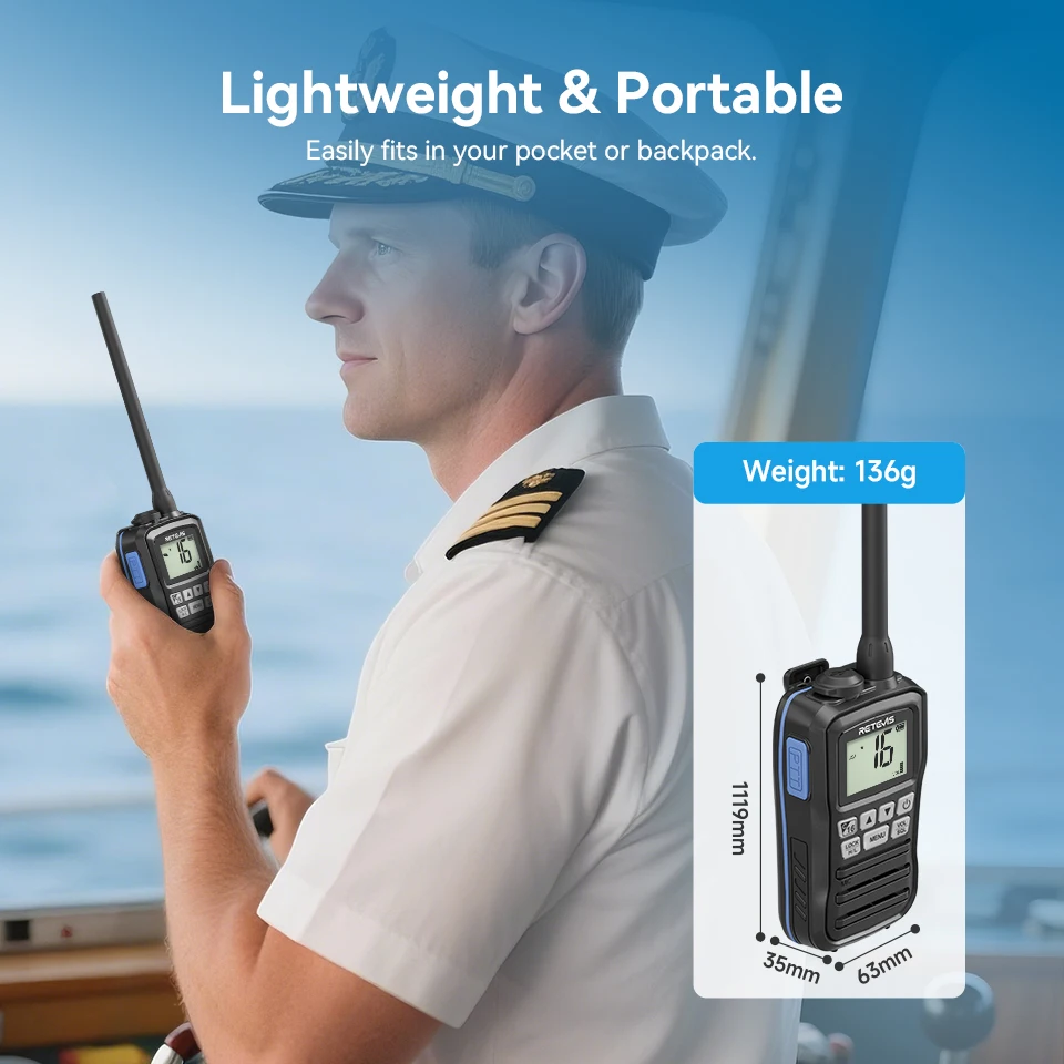 Retevis RM01P IP67 Walkie Talkie Tahan Air Baterai Tahan Lama Radio Laut Portabel Tipe-c Desain Mengambang untuk Berperahu Memancing