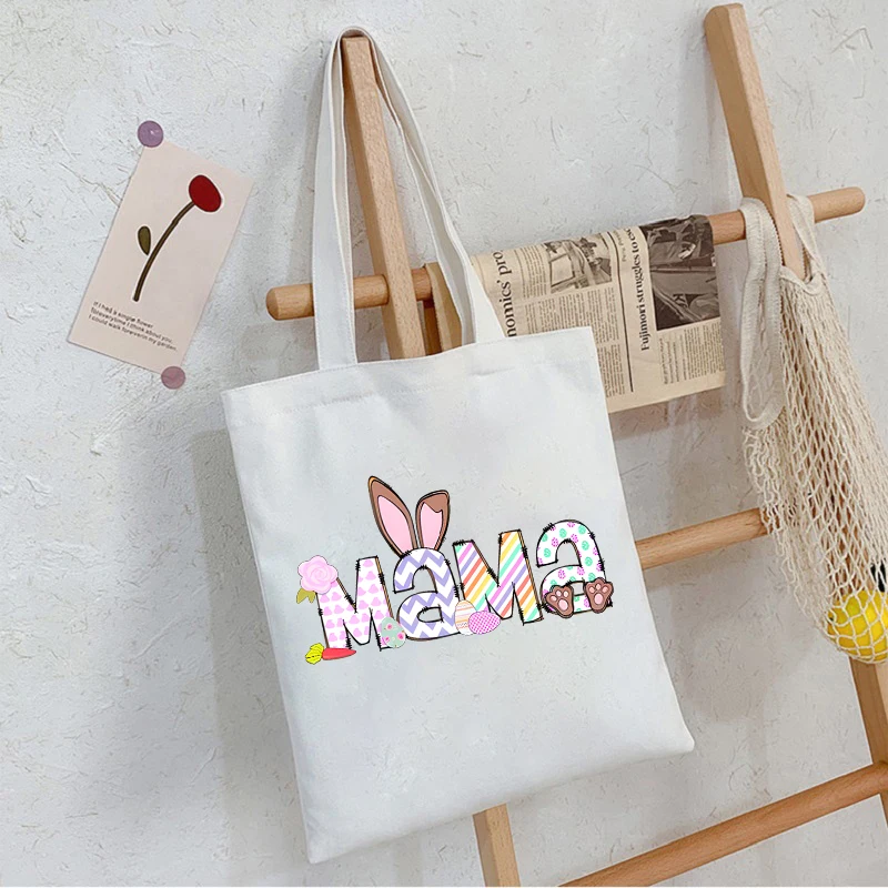 

Сумки с рисунком Kawaii Mama And Bunny для женщин, подарки на Пасху, холщовая сумка-тоут, модная сумка через плечо с мультяшным кроликом