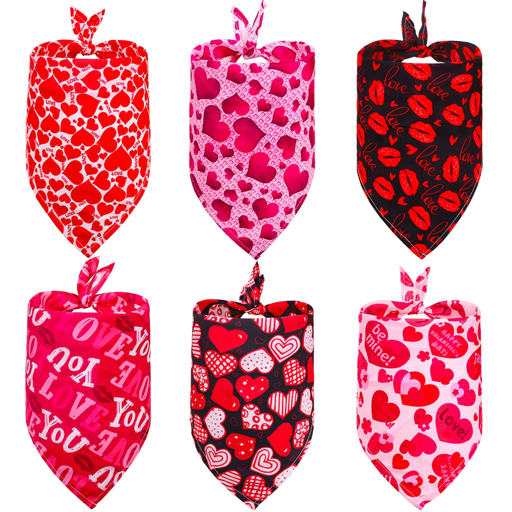 30PCS Heart Print Dog Bibs Valentine's Day Adjustable Dog Bandanas Pet Scarf For Dogs and Cats Spring Pet Dog Scarf Supplies view 5