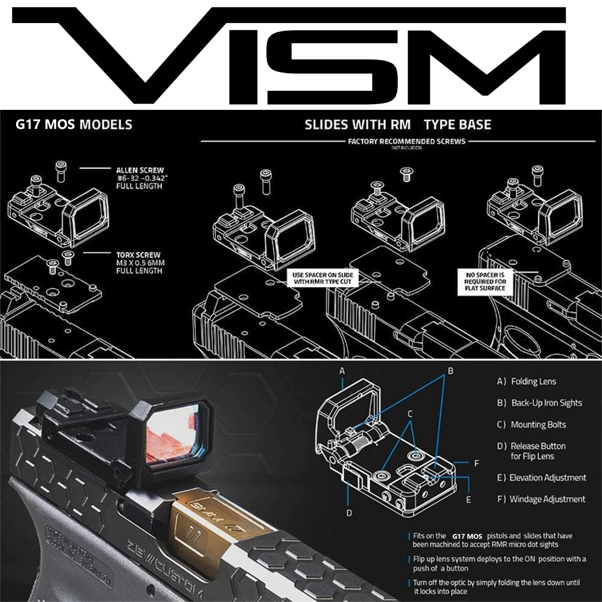 

NcSTAR VISM Flipdot Reflex Optic Red Dot Sight Tactical 3 MOA Mini Pistol Sight For G17 MOS Pistol Or 20mm Picatinny Rail Mount