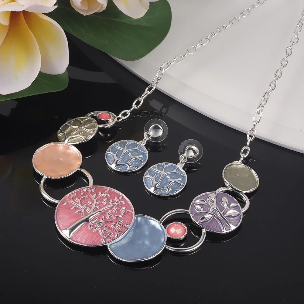 MeiceM Tree of Life Necklaces Ornaments Jewelry Fashion New Designer Blue Enamel Chain Choker Necklace for Women Girlfriend 2022