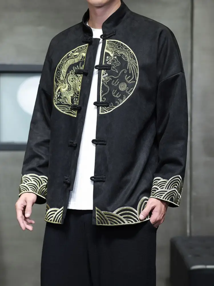 

New Chinese Sle Men's Embroidered Jaet Father's Clothes Spring New Arrival Middle-Aged And ly Faion Outerwear