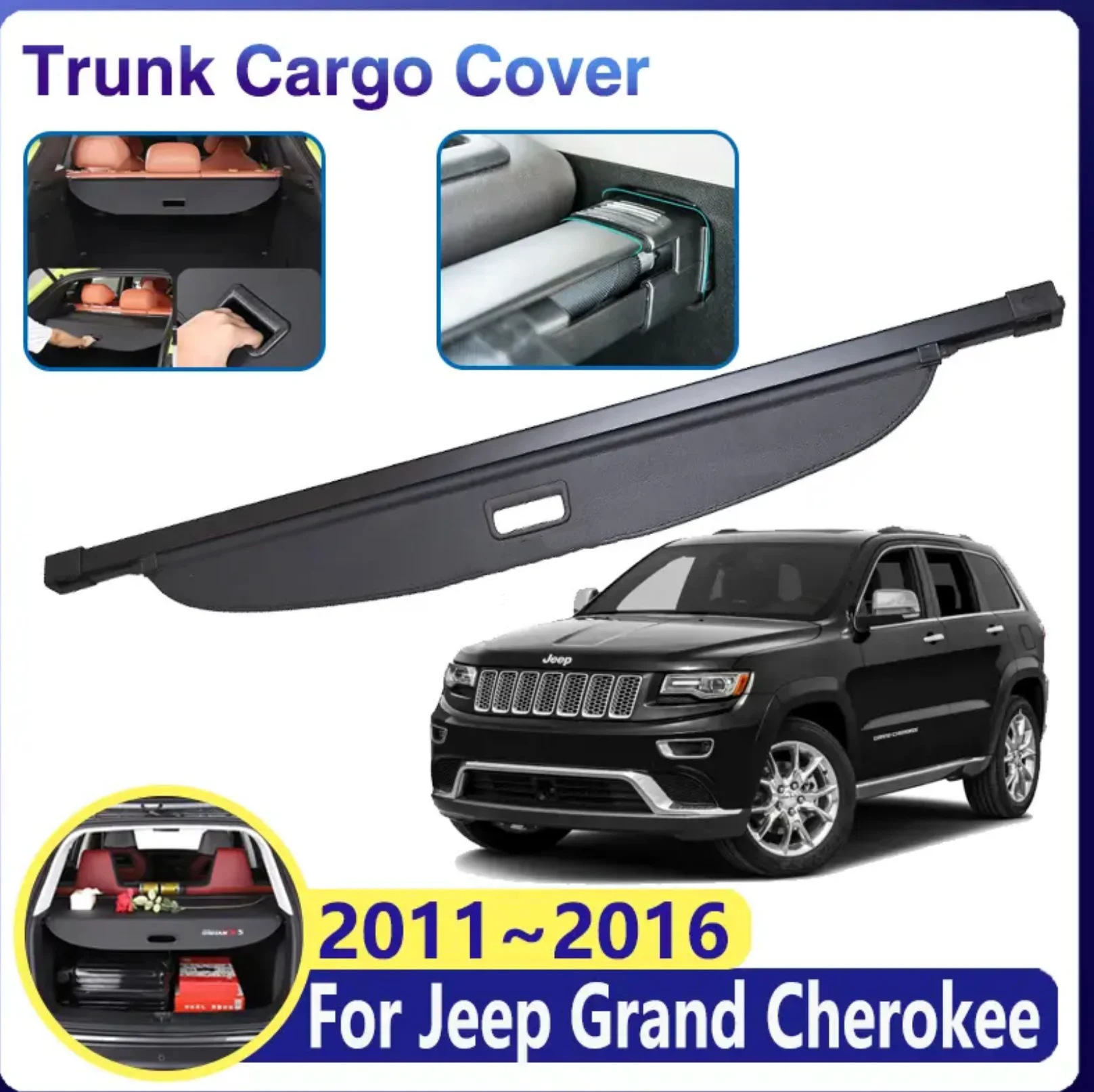 Car Trunk Cargo Cover for Jeep Grand Cherokee WK2 Accessories WK 2011~2016 Luggage Storage Curtain Rear Boot Tray Security Shade