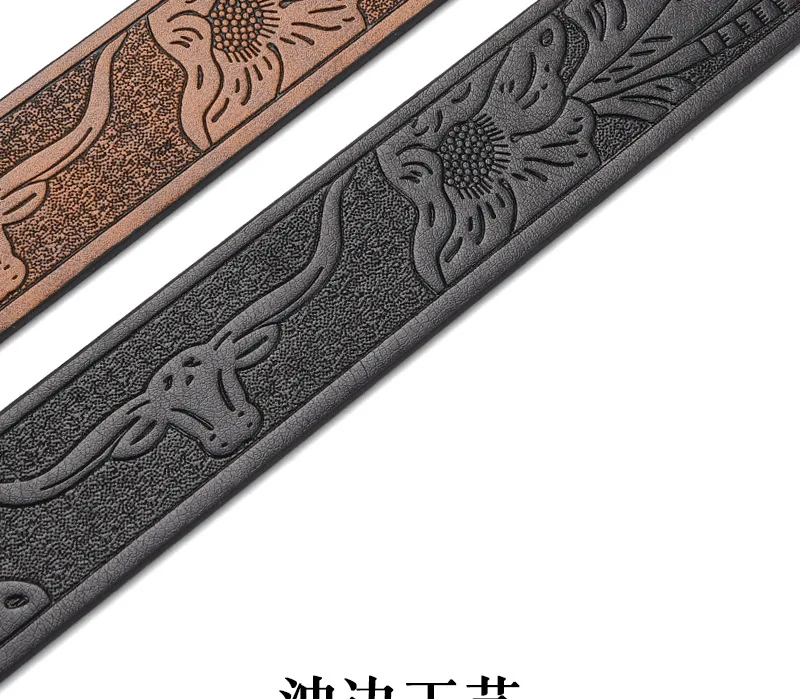 Vintage-Stil PU-Leder Western Cowboy-Gürtel mit klassischer Buchstabenschnalle – 3,8 cm breit, langlebig und stilvoll mit Retro-Blumenmuster – Detail 6