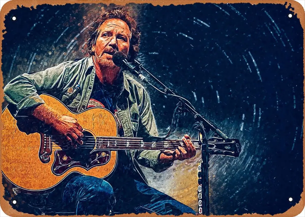 Superstars Painting Eddie Vedder Metal Tin Sign Poster Vintage Art Wall Decor 12 x 8 inch