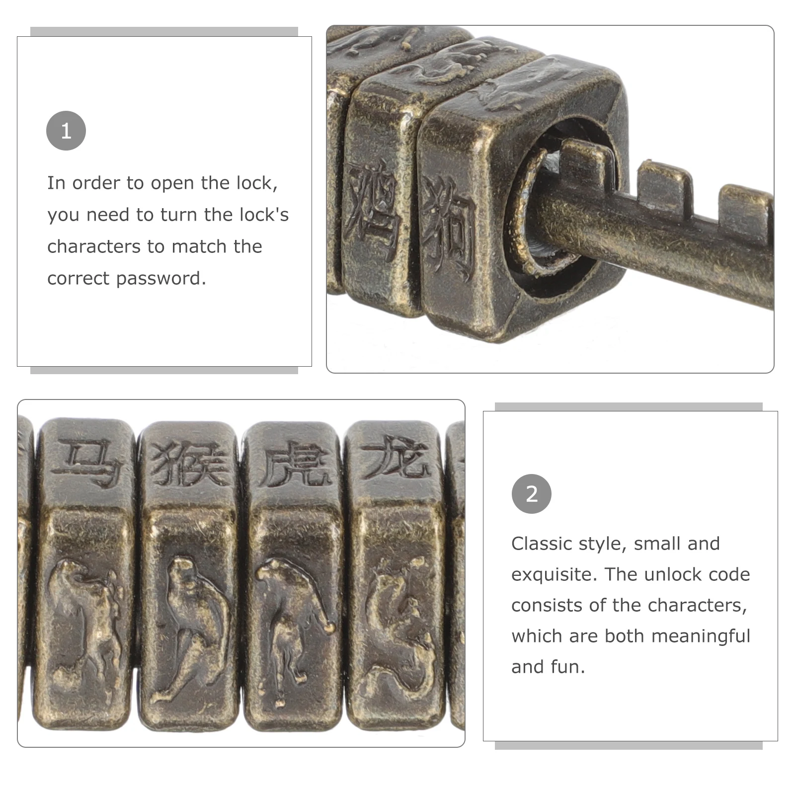 

Vintage Combination Zinc Alloy Carved Word Padlock For Suitcase Gift Box Drawer Cabinet Retro Security Chinese Ancient