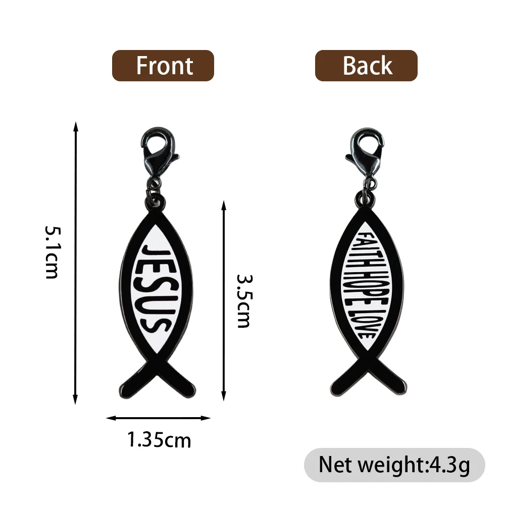 Ichthys Jesus Faith Hope Love Fish-Shaped Enamel Keychain Christian Symbol Key Ring Bible Christianity Faith Pendant Jewelry