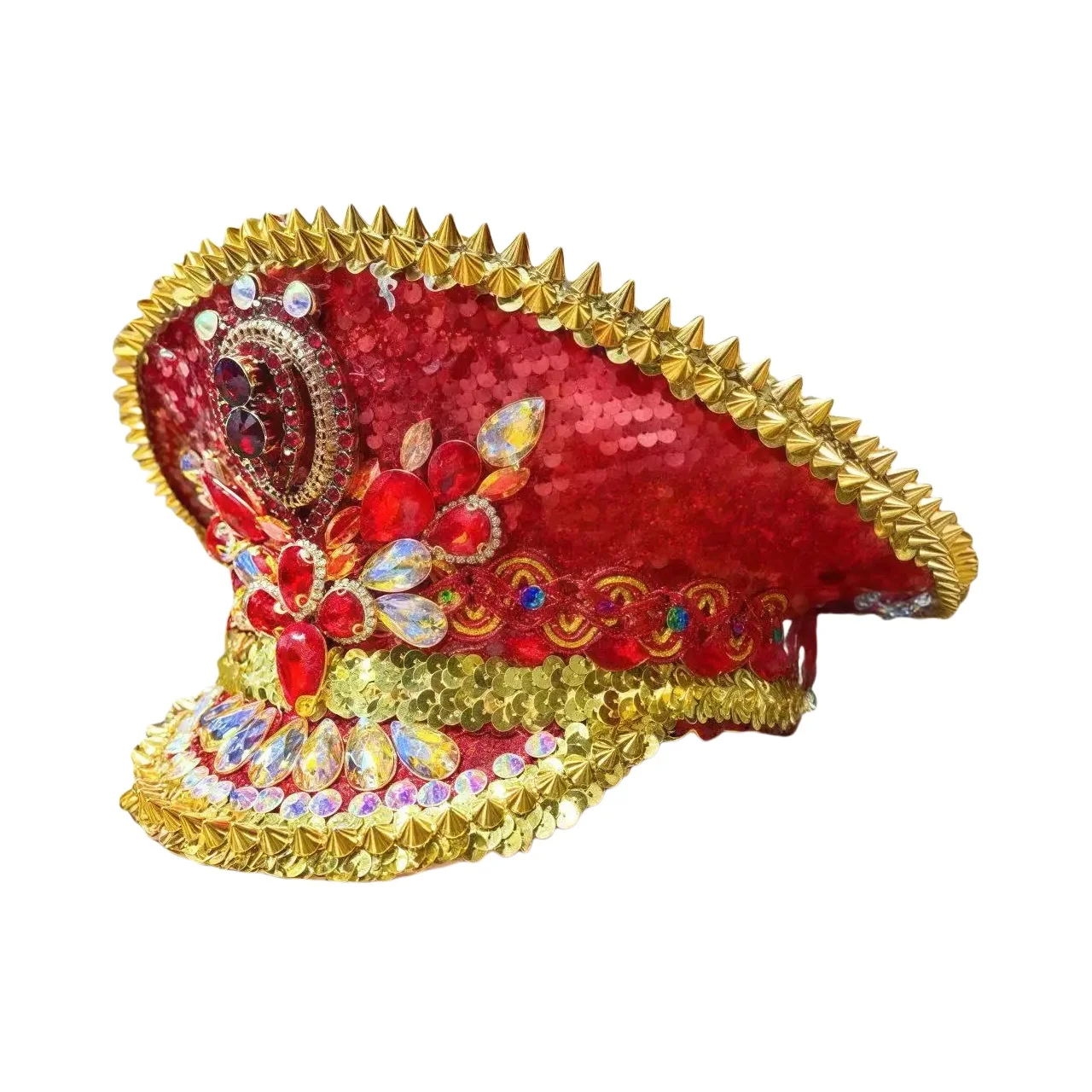 

HongLuan Steampunk Captain Hat Rhinestone for Burningman Festival Woman, Vintage Military Assessories & Military Cap for Man
