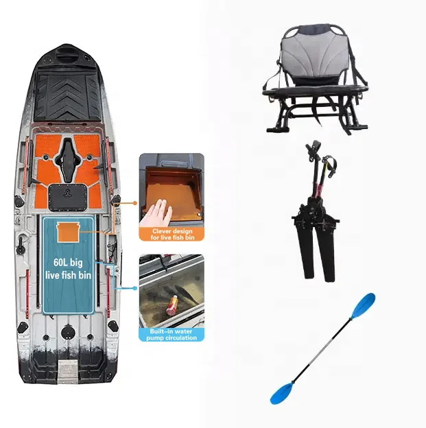 1-Person Lightweight LLDPE Fishing Kayak 37'' Wide Sit-On-Top Inflatable Small Canoe 60L Live Fish Tank Surfing Rowing Boats