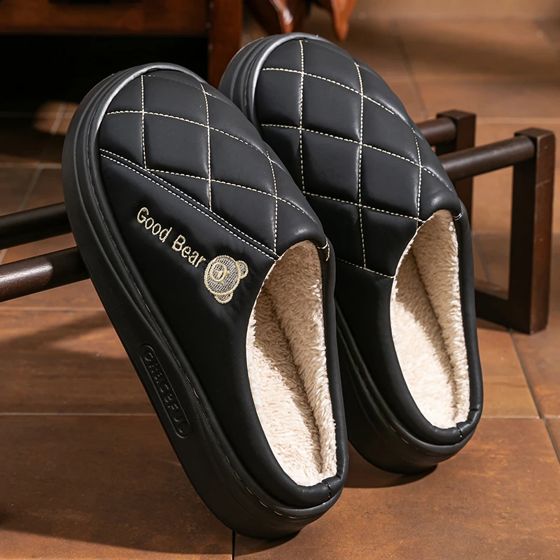 

Men's slippers Winter Indoor Waterproof Non-slip Platform Slides Home Cotton shoes Women Fur Flat Cotton Bedroom Houseshoes