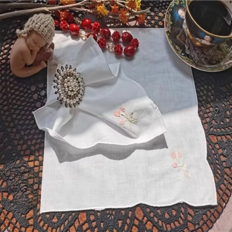 

12 шт., маленький квадратный шарф с машинной вышивкой из чистого хлопка, носовой платок