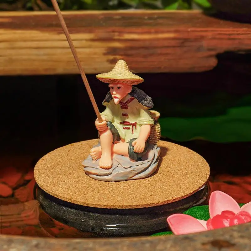 [JN] 1 Set Fish Tank Crafts Fisherman PVC Figurine Fishing Ornament For Table Fishing Decoration Dollhouse