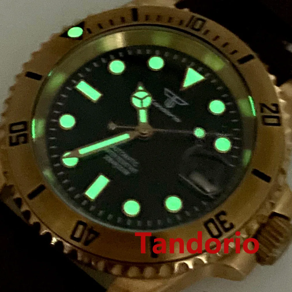 Imagem -06 - Tandorio-solid Bronze Bezel Sapphire Crystal Ver para Homens Totalmente Personalizado Nh35a Pt5000 20atm Pulseira de Couro Mergulho Auto Lume 40 mm