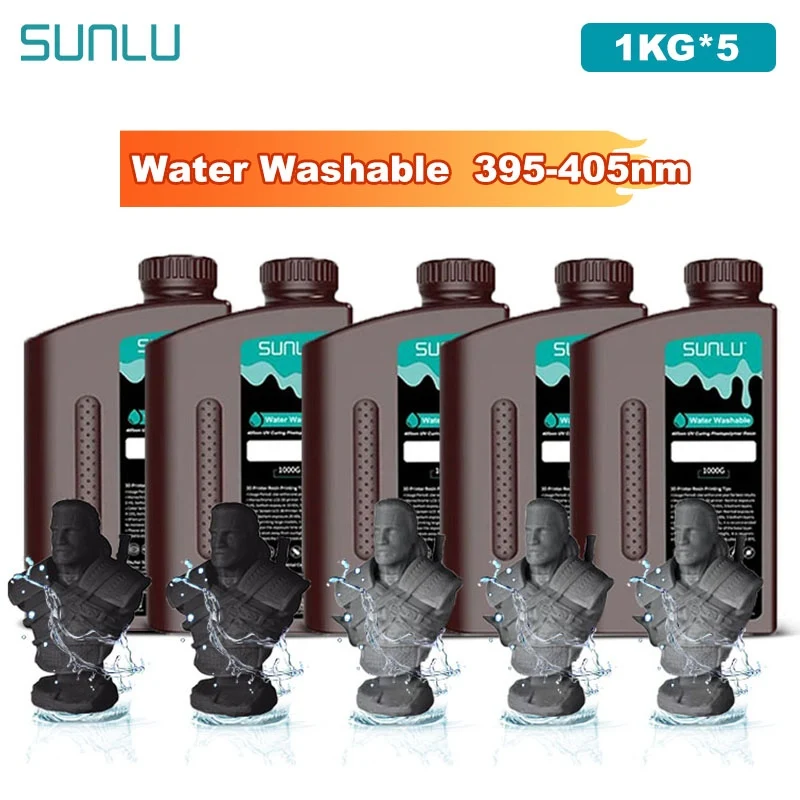 

SUNLU 5KG Water Washable 3D Printer Resin 395-405nm 1kg 3D Resin Fast Curing 3D Resin for 2K 4K 8K LCD DLP SLA Resin 3D Printer