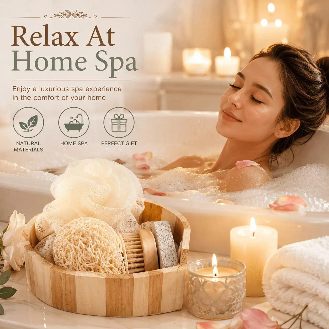 5PCS Bath And Body Care Spa Set, Includes Sisal Shower Sponge, Exfoliating Bath Towel, Long Handle Body Brush And Foot File, Natural Body Scrubber Kit For Deep Cleansing, Home Spa Self Care Essentials, Perfect Gift For Women, Family, Friends, Birthda