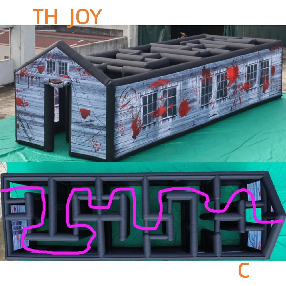 

fast air shipping 2025 Halloween Inflatable Haunted House Scary circus clown inflatable maze escape Room games