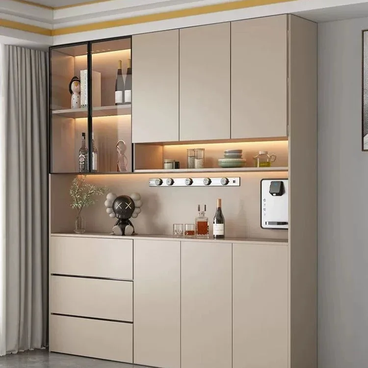 Solid Wood Against The Wall Multifunctional Integrated Cabinet Restaurant Side  Kitchen Storage  Plus Wine