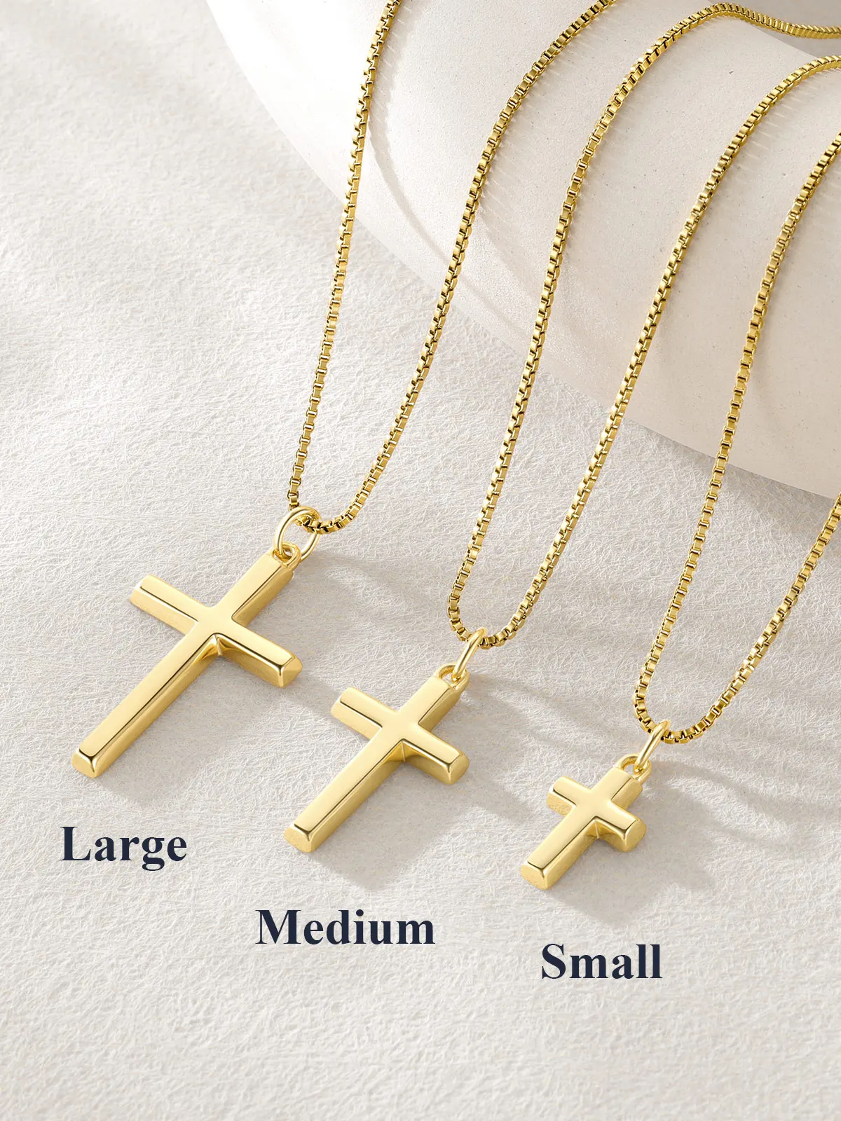 U7 Cross Necklaces for Woman Plain Glossy Tiny/Medium/Large Cross Pendant with 18 inch Box Chain Christian Jewelry Gift for Her